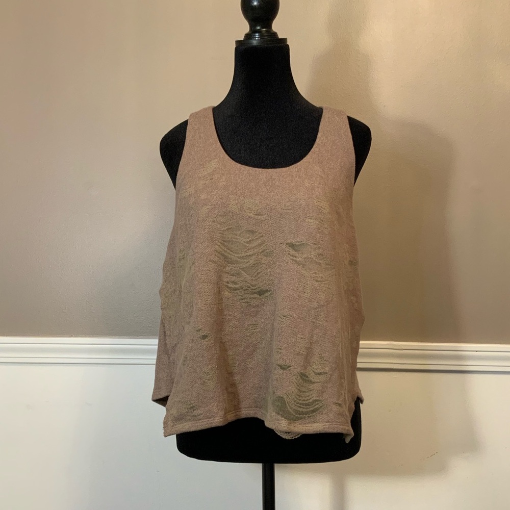 ALO Yoga Beige Tank Top with Distressed Texture